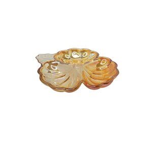 Vintage Indiana Glass Co. Marigold Luster Carnival Glass Leaf Divided Relish, Nu